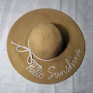 Yumi Tan Hello Sunshine Sun Hat with White Embroidery Toyo Straw
